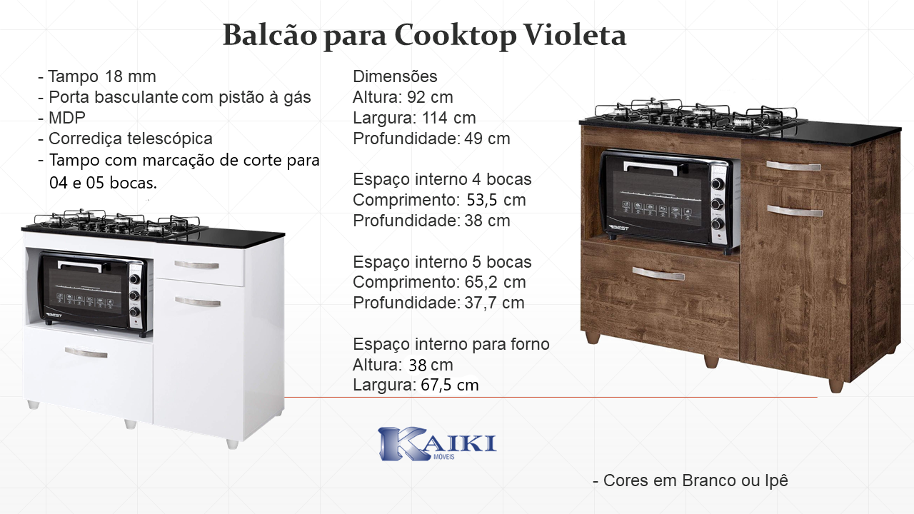 Balcão para Cooktop 4 Bocas Violeta